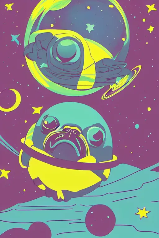 Image similar to planet pug floating in space, art by iktor miller gausa, sticker, colorful, illustration, highly detailed, simple, smooth and clean vector curves, no jagged lines, vector art, smooth