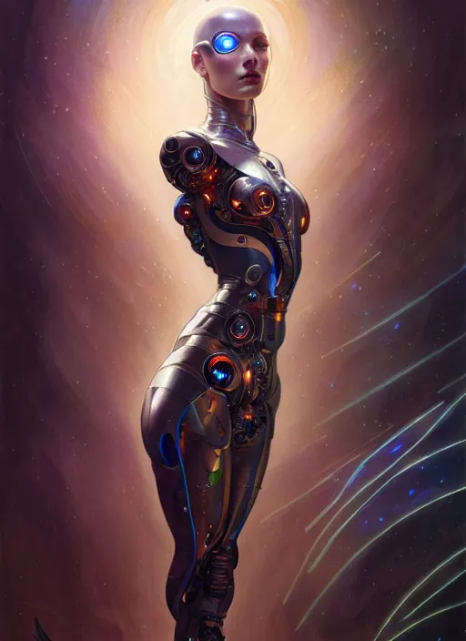 Image similar to cyborg telepath, diffuse lighting, fantasy, intricate, elegant, highly detailed, lifelike, photorealistic, digital painting, artstation, illustration, concept art, smooth, sharp focus, art by John Collier and Albert Aublet and James jean and Brian froud and ross tran and Artem Demura and Alphonse Mucha