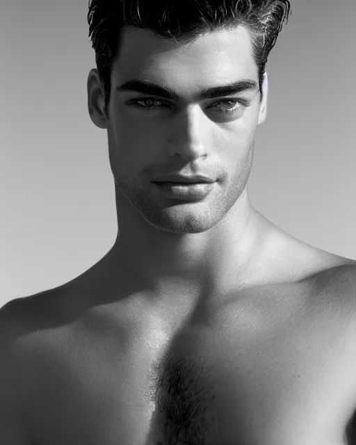 Prompt: sean o'pry deep looking into the camera and smiling, herculean, bulging muscular figure, beautiful gigachad, soft lighting, highly detailed face, sharp focus, photo by herb ritts