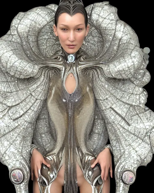 Image similar to a highly detailed metahuman 4 k close up render of an alien goddess bella hadid as alien in iris van herpen dress schiaparelli in diamonds crystals swarovski and jewelry iridescent in style of alphonse mucha gustav klimt trending on artstation made in unreal engine 4