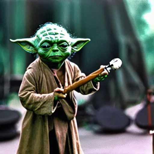 Image similar to yoda performing at woodstock