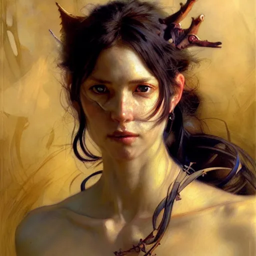 Prompt: highly detailed portrait of a d & d female protagonist. art by donato giancola, eugene delacroix, ruan jia, carl larsson, peter mohrbacher. trending on artstation, intricate details, energetic composition, golden ratio, concept art, illustration, elegant art, global illumination