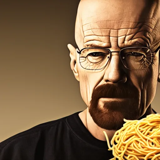 Prompt: walter white from breaking bad cooking spaghetti, 4 k, realistic, full body, full image, studio portrait