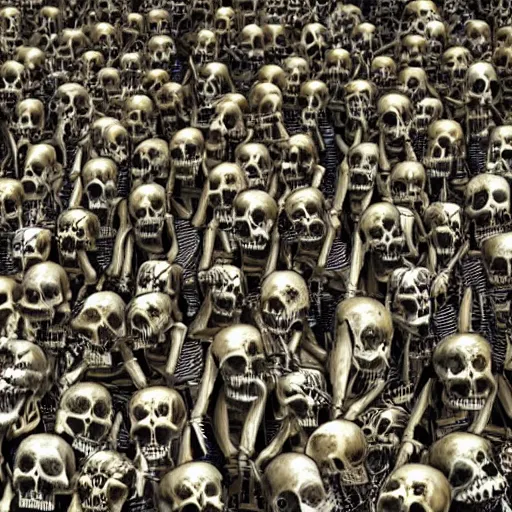 Prompt: darkness army of skeletons in golden armor