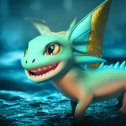 Image similar to photography of a realistic vaporeon animal, ultra detailed, 8 k, cinematic lighting, natural background, trending on artstation, pokemon