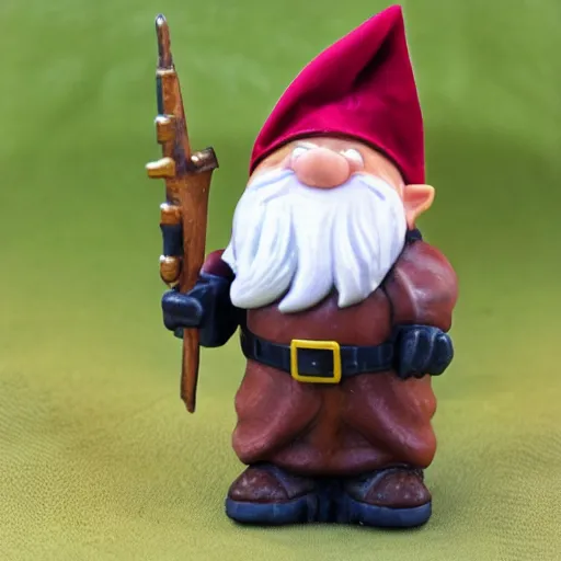 Prompt: gnome dressed in a military uniform waging a war against elf