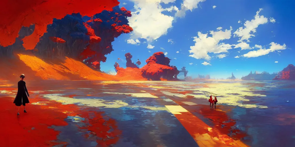 Image similar to gorgeous bright girl waving a red flag wading through Mandelbrot fractal by Craig Mullins, ilya kuvshinov, krenz cushart, artgerm trending on artstation by Edward Hopper and Dan Mumford and WLOP and Rutkovsky, Unreal Engine 5, Lumen, Nanite