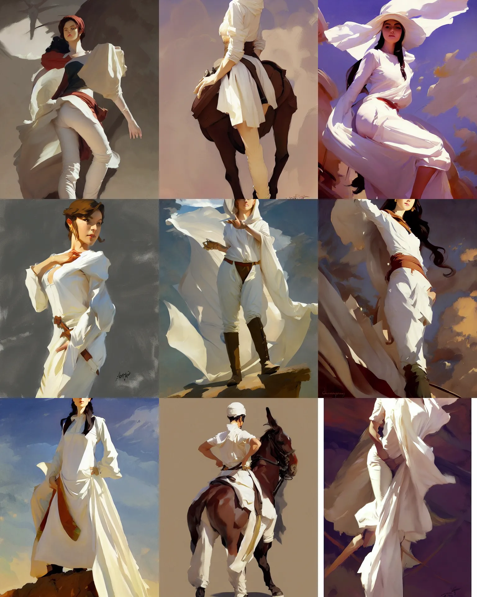 Image similar to white cloth fabric jodhpurs greg manchess painting by sargent and leyendecker, studio ghibli, fantasy, medium shot, asymmetrical, intricate, elegant, matte painting, illustration, hearthstone, by greg rutkowski, by greg tocchini, by james gilleard, by joe fenton