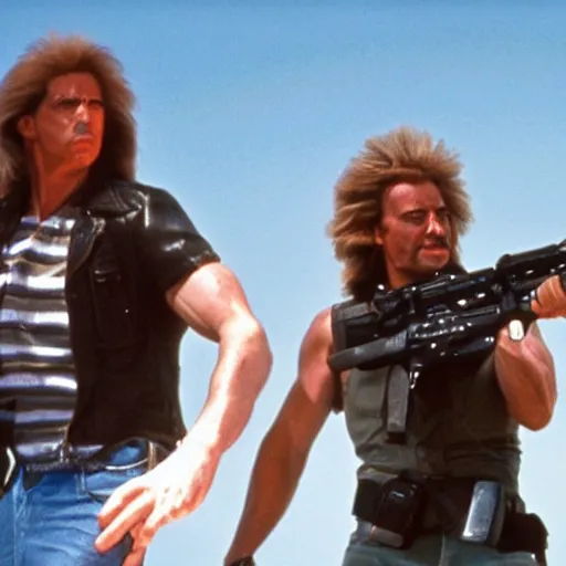 Image similar to still photo from the filming of the best 8 0's action movie