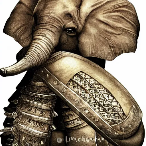 Prompt: elephantine armored knight with elephant face, fantasy illustration