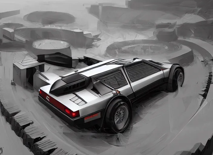 Prompt: wide view shot of a new car for 2 0 3 2 with offroad tires installed. style by petros afshar, christopher balaskas, goro fujita, and rolf armstrong. car design by delorean alpha and volvo.