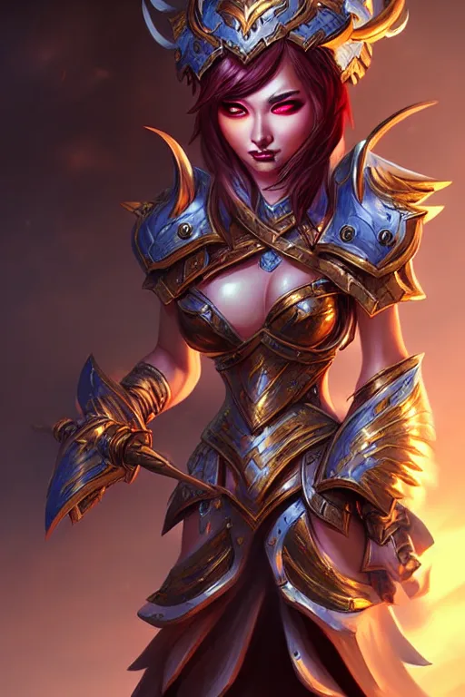 Image similar to sakimi chan, fantasy armor, detailed face, dynamic lighting, tony sart