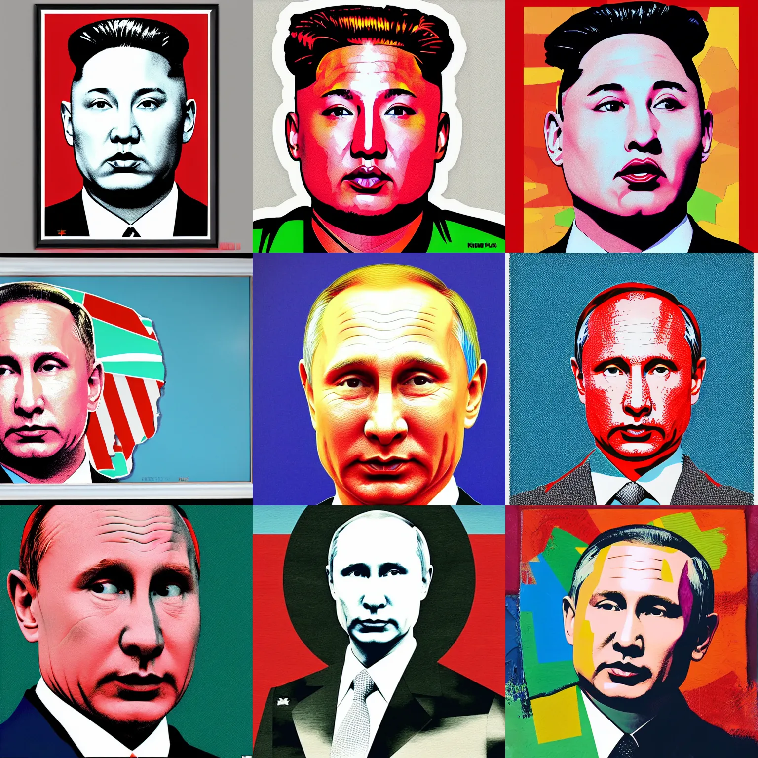 Prompt: popart portrait of kim jong putin