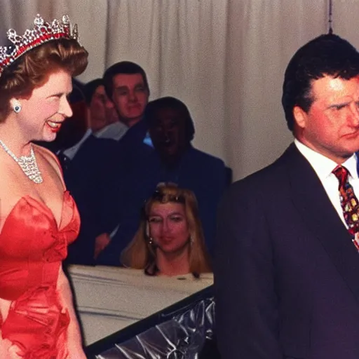 Prompt: queen elizabeth ii in wwe, 1 9 9 0