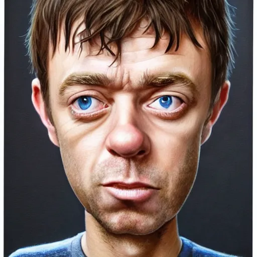 Prompt: Caricature portraits done of a Young Damon Albarn, realistic, hyperrealistic, very realistic, highly detailed, very detailed, extremely detailed, detailed, oil painting, digital art, trending on artstation