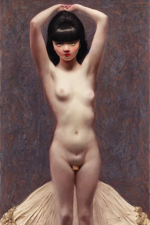 Image similar to beautiful girl posing in studio setting by frantisek kupka, intricate, miles johnston, kuroda seiki, cynical realism, ozabu, john william godward, painterly, yoshitaka amano, moebius, miles johnston, louise zhang, james jean, mark ryden