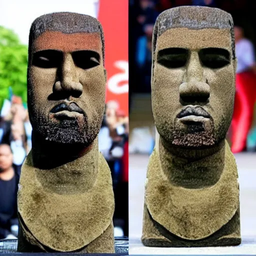 Image similar to 'Kanye West'!! as a moai head on easter Island