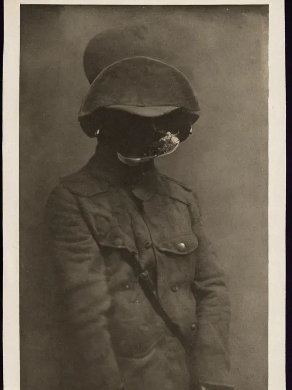 Prompt: portrait of man with rorschach mask, ww1 photo, grainy, high detail, high resolution,