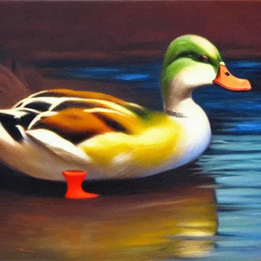 Prompt: a duck on the prowl oil painting alfred freddy krupa