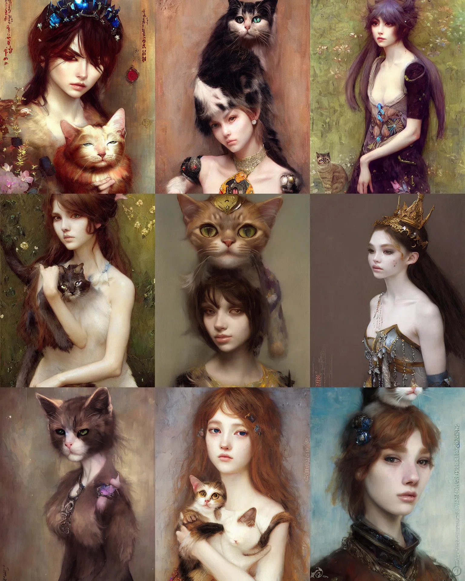 Prompt: a beautiful humanoid cat princess by Edgar Maxence and Ross Tran