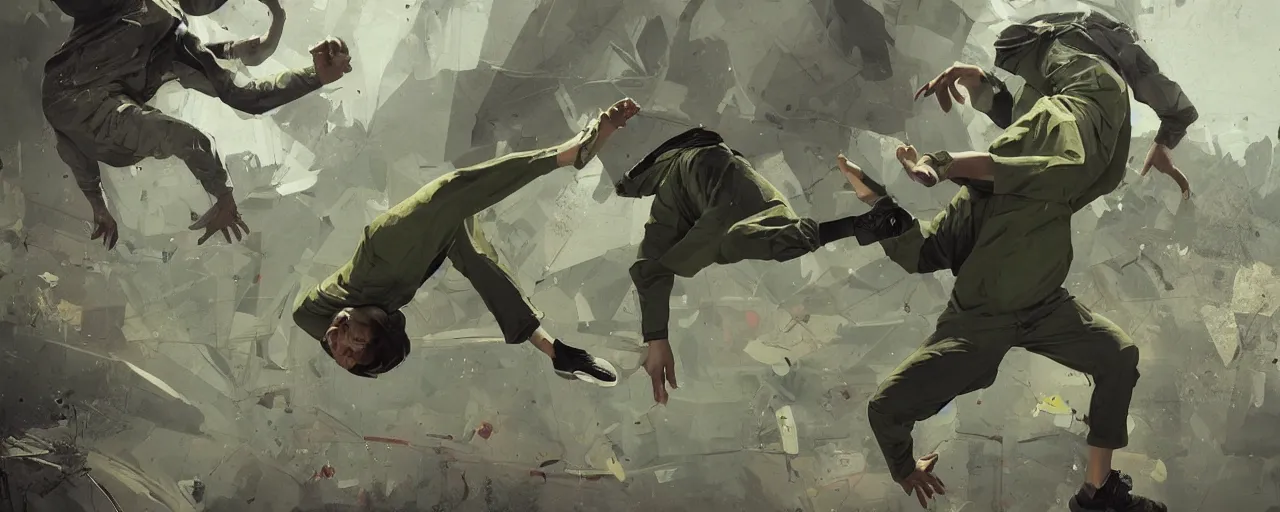 Prompt: duotone olive green grey illustration 3 / 4 portrait of gollum breakdancing. dynamic chaotic composition accidental renaissance golden ratio. by sachin teng and sergey kolesov and ruan jia and heng z. graffiti art, scifi, fantasy, hyper detailed. octane render. concept art. trending on artstation