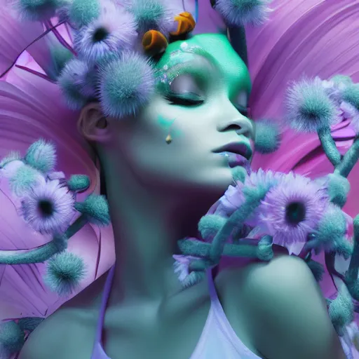 Prompt: a beautiful amazing art of flora addict out of curl noise splines by tom haugomat, serena malyon, maxim shirkov, alex pogrebniak and robin gundersen, trending on artstation, featured on behance, vision of chaos, octane render.