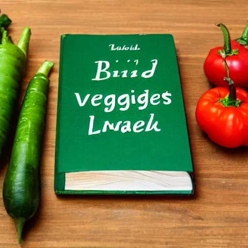 Prompt: a book that has the word vegetables written on it