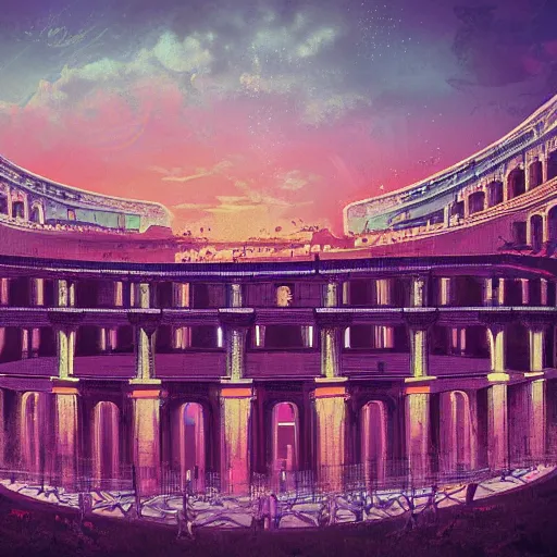 Prompt: roman coliseum, epic retrowave art, trending on art station