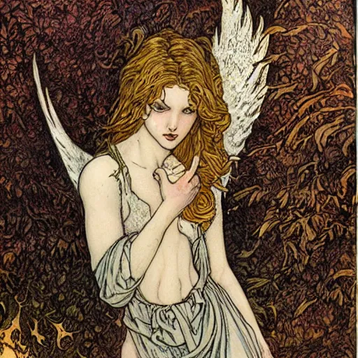 Prompt: a broken angel, high detail, masterpiece, illustrated, art by rebecca guay