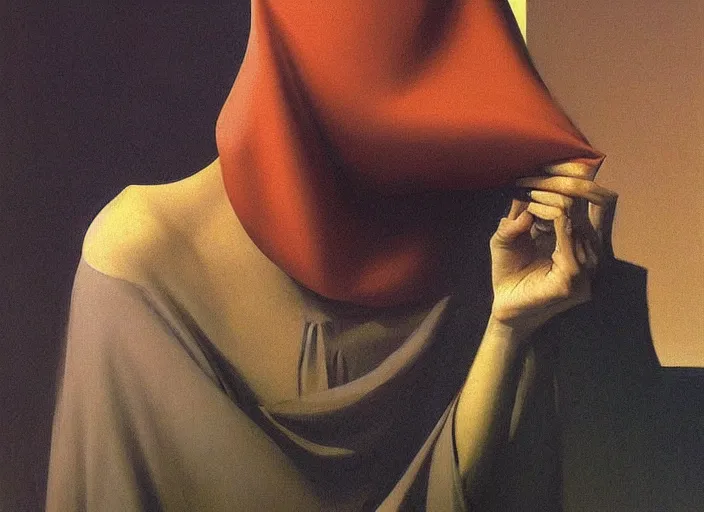 Image similar to woman with a paper bag over the head Edward Hopper and James Gilleard, Zdzislaw Beksinski, highly detailed