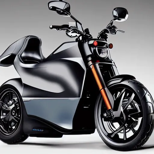 Prompt: a motorcycle from the company Tesla in the year 2030