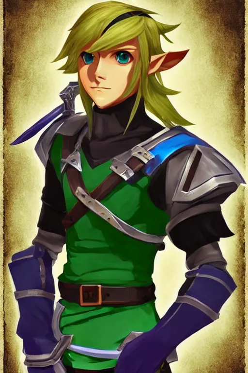 Image similar to an in game portrait of link from persona, persona art style.