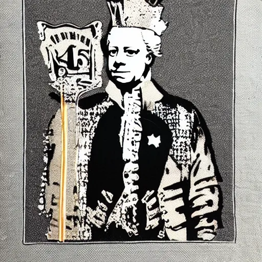 Image similar to individual king george iii silk screen portrait banksy style