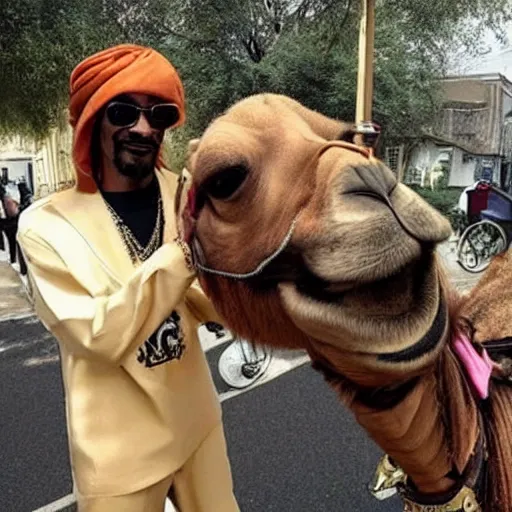 Image similar to snoop dogg riding a camel