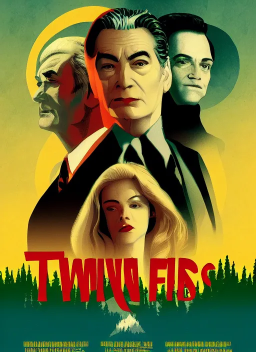 Prompt: twin peaks movie poster art by enric