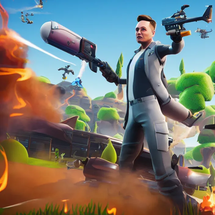 Image similar to Elon musk as a Fortnite character, cinematic, detailed