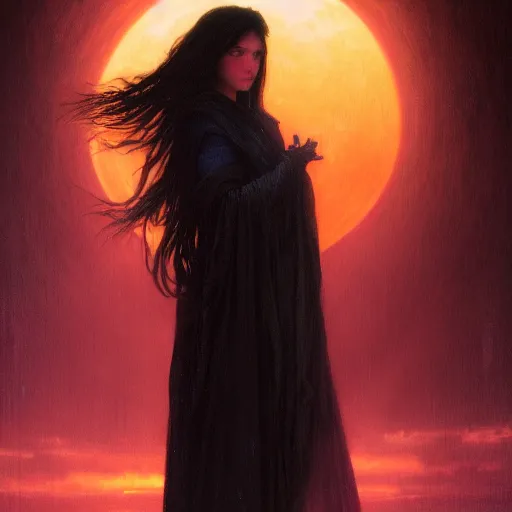 Prompt: concept art painting of beautiful figure the called the moonbow queen black cloak, a rainbow in the dark, colorful, by Michael Whelan, William Adolphe Bouguereau, and Donato Giancola, cyberpunk, artstation, extremely moody lighting, glowing light and shadow, atmospheric, shadowy, cinematic, 8K
