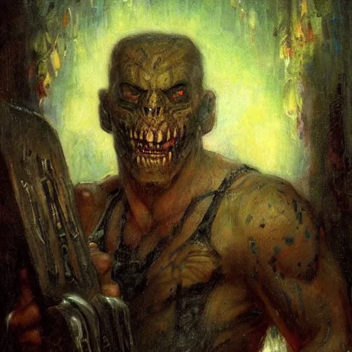 Prompt: Gaston Bussiere portrait of the Grunt from Amnesia: The Dark Descent