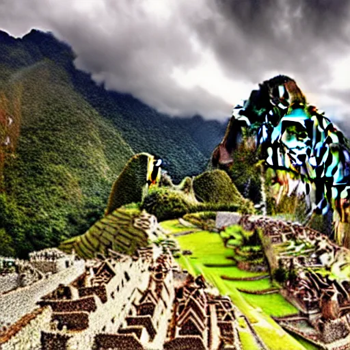 Image similar to machu picchu with Jim Carrey face as the mountain