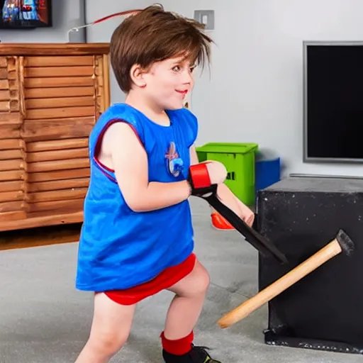 Image similar to kid smashing a tv with a hammer