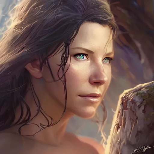 Image similar to evangeline lilly as a goddess, digital illustration, by artgerm and greg rutkowski,