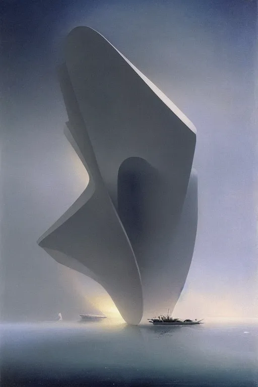 Image similar to minimalist futuristic zaha hadid spaceship painting by ivan aivazovsky