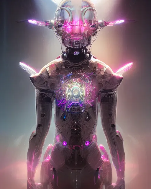 Prompt: benevolent android necromancer, aura of light, artificial intelligence, scifi, futuristic, highly detailed, trending on artstation, art by tristan braman