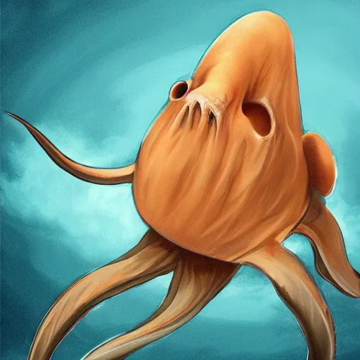 Image similar to A stunning digital painting of a walrus squid monster, professional digital art