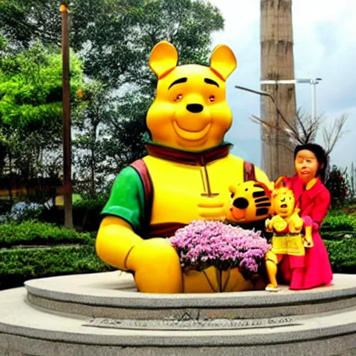 Image similar to statue of guan yu as winnie the pooh