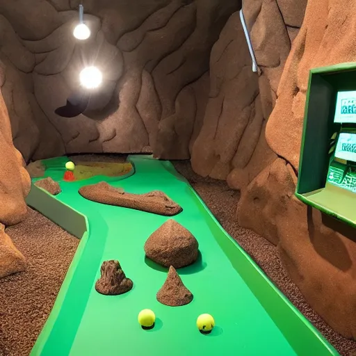 Prompt: a dinosaur museum mini golf game