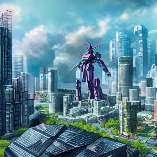 Prompt: realistic building, monster, shenzhen, wide landscape, eva, gundam