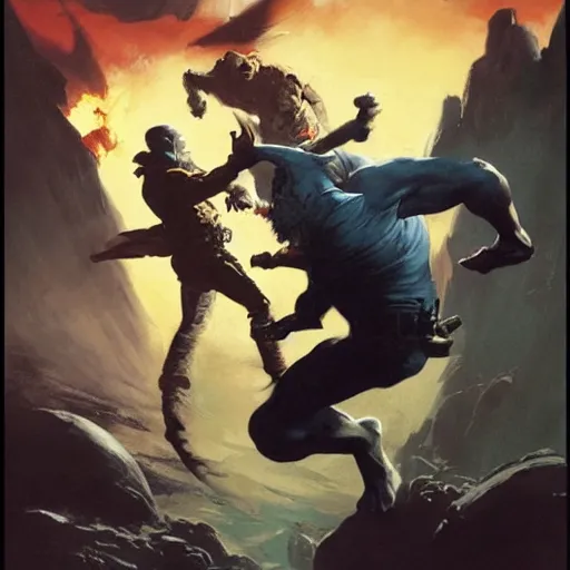 Prompt: cinematic portrait of Chuck Norris fighting Joe Biden by greg rutkowski and frank frazetta and peter mohrbacher and marc silvestri