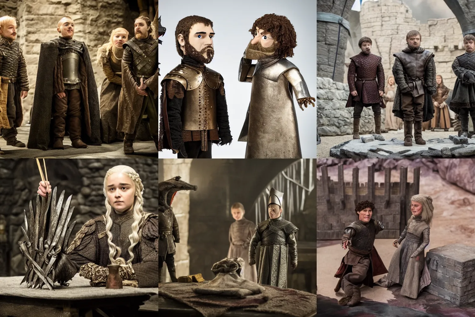 Prompt: Stills from the Game of Thrones puppet show