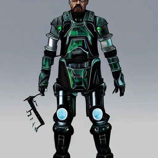 Prompt: Walter White in cybernetic battle armour, 4k digital art, highly detailed, concept art